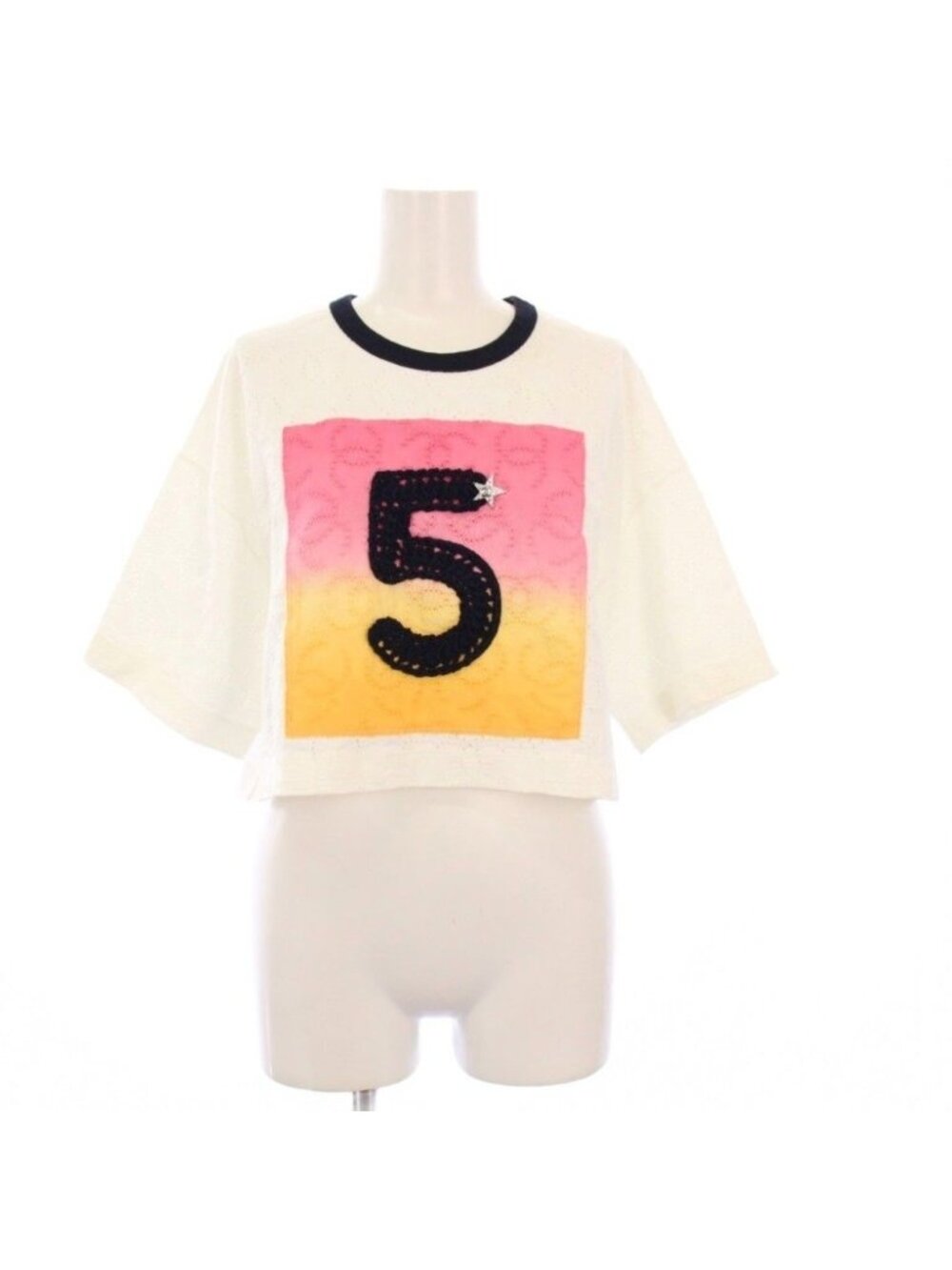 Chanel No 5 CC Logo T-Shirt Short Sleeve Cropped Length /36 White 34
